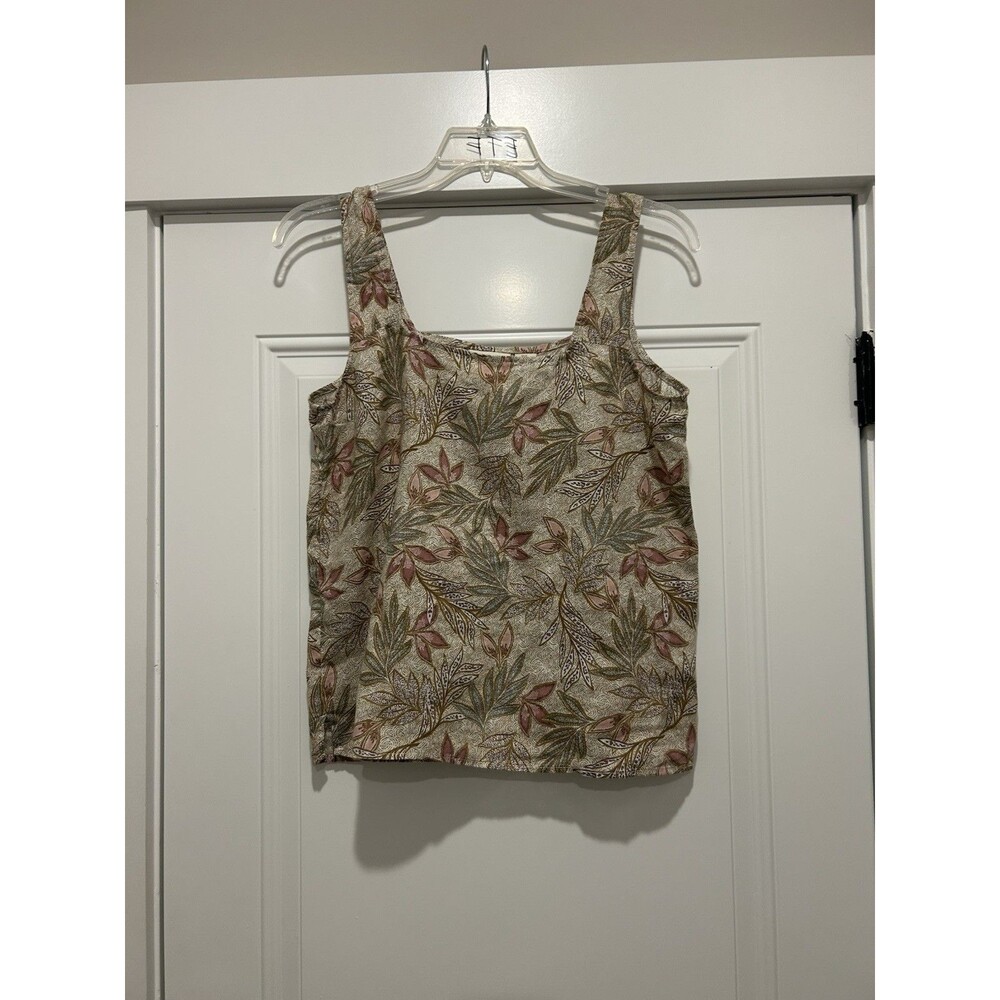 Cynthia Rowley Linen Tank Top Botanical Print Boho Medium Poetcore Cruise Resort